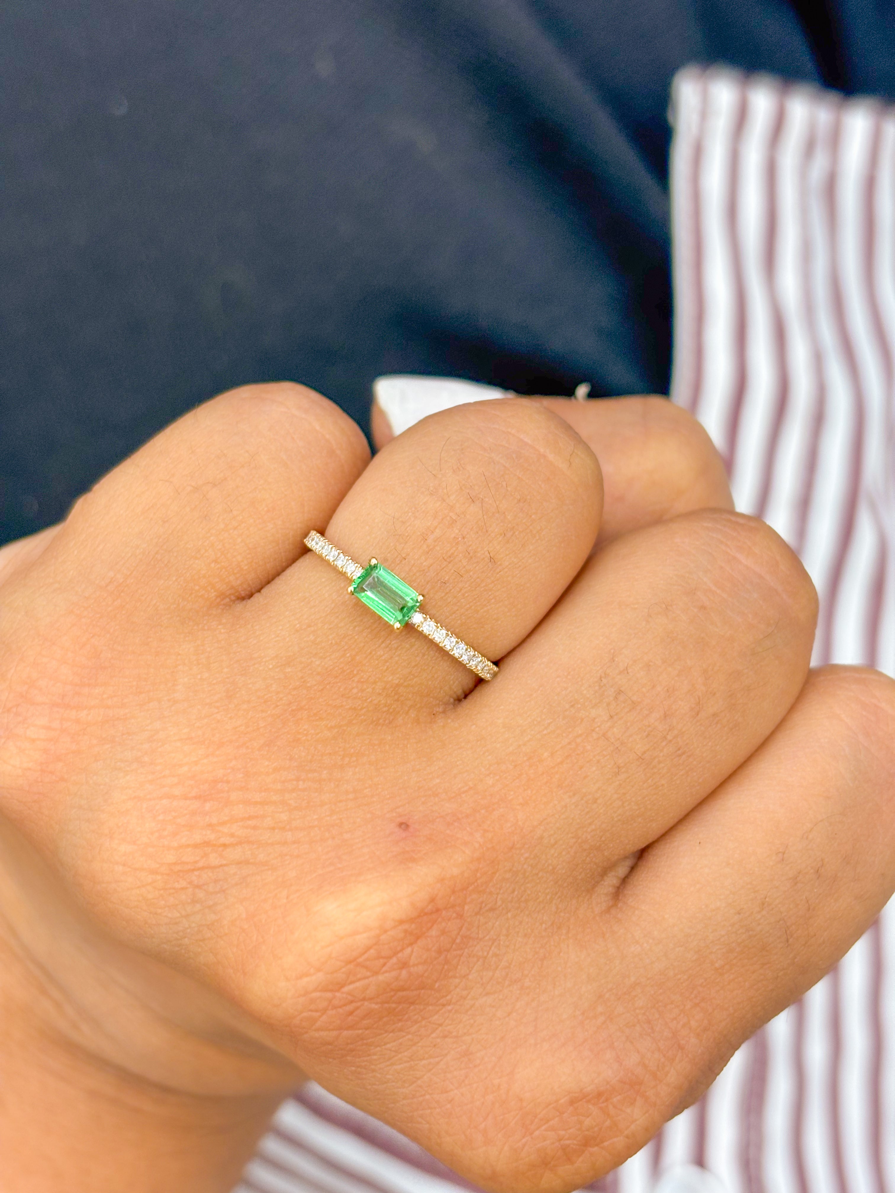 JPRG-2191/5508 Tsavorite Diamond Octagon Thin Ring | 14K