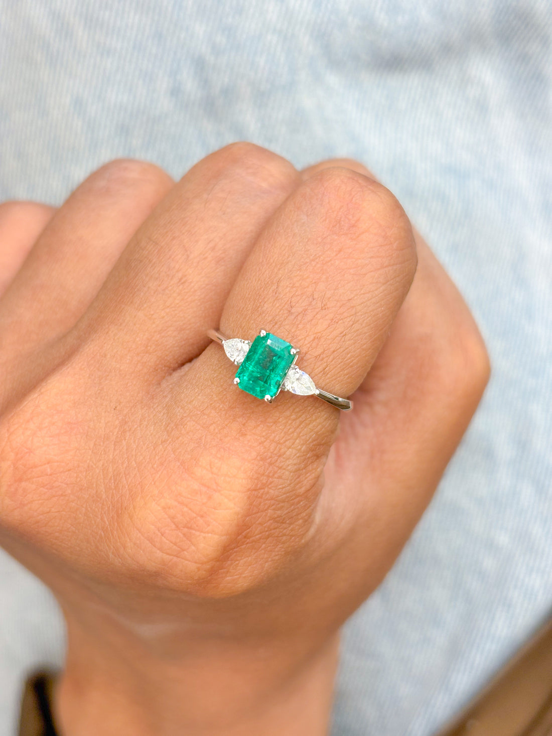 JPRG-2203/5527 Emerald Octagon With Diamond Pear Ring | 18K