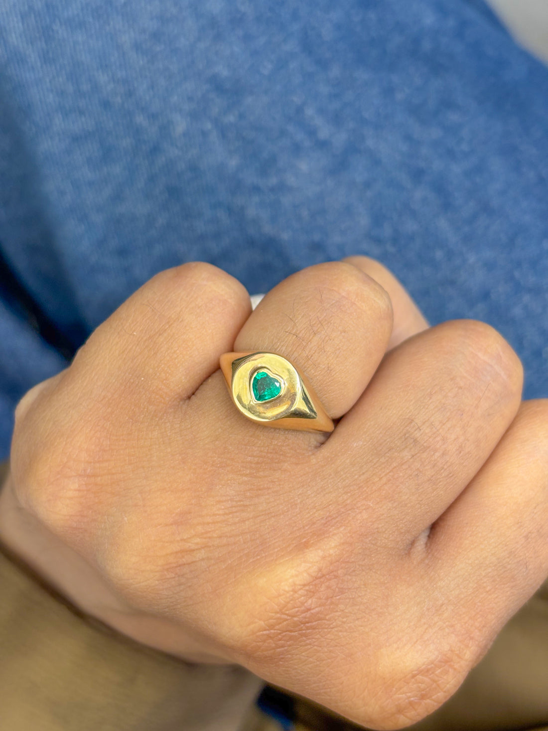 JPRG-2208/5552 Emerald Heart Signet Ring | 14K