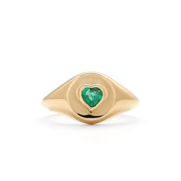 JPRG-2208/5552 Emerald Heart Signet Ring | 14K