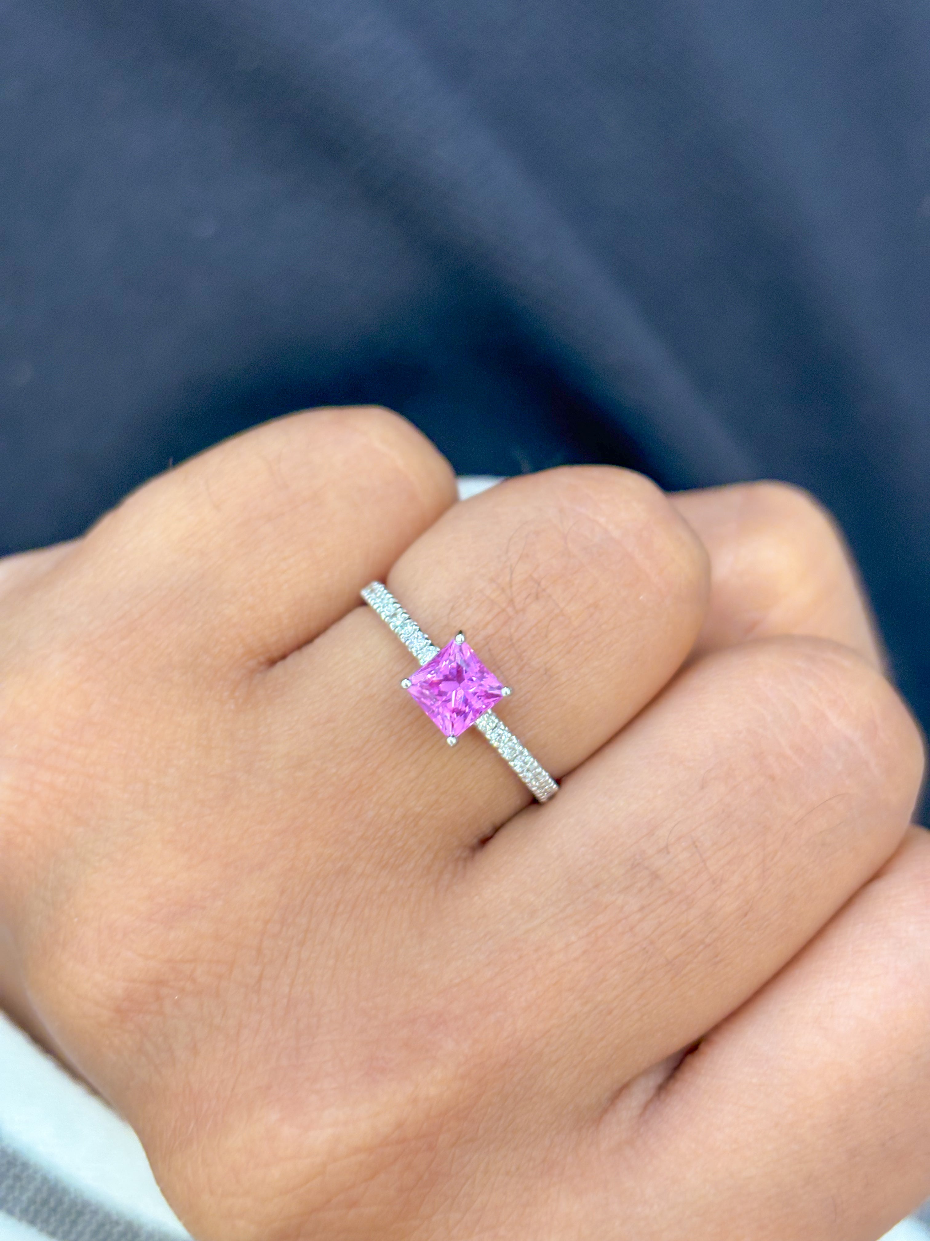 JPRG-2223/5607 Pink Sapphire Square Princess With Diamond Ring | 18K