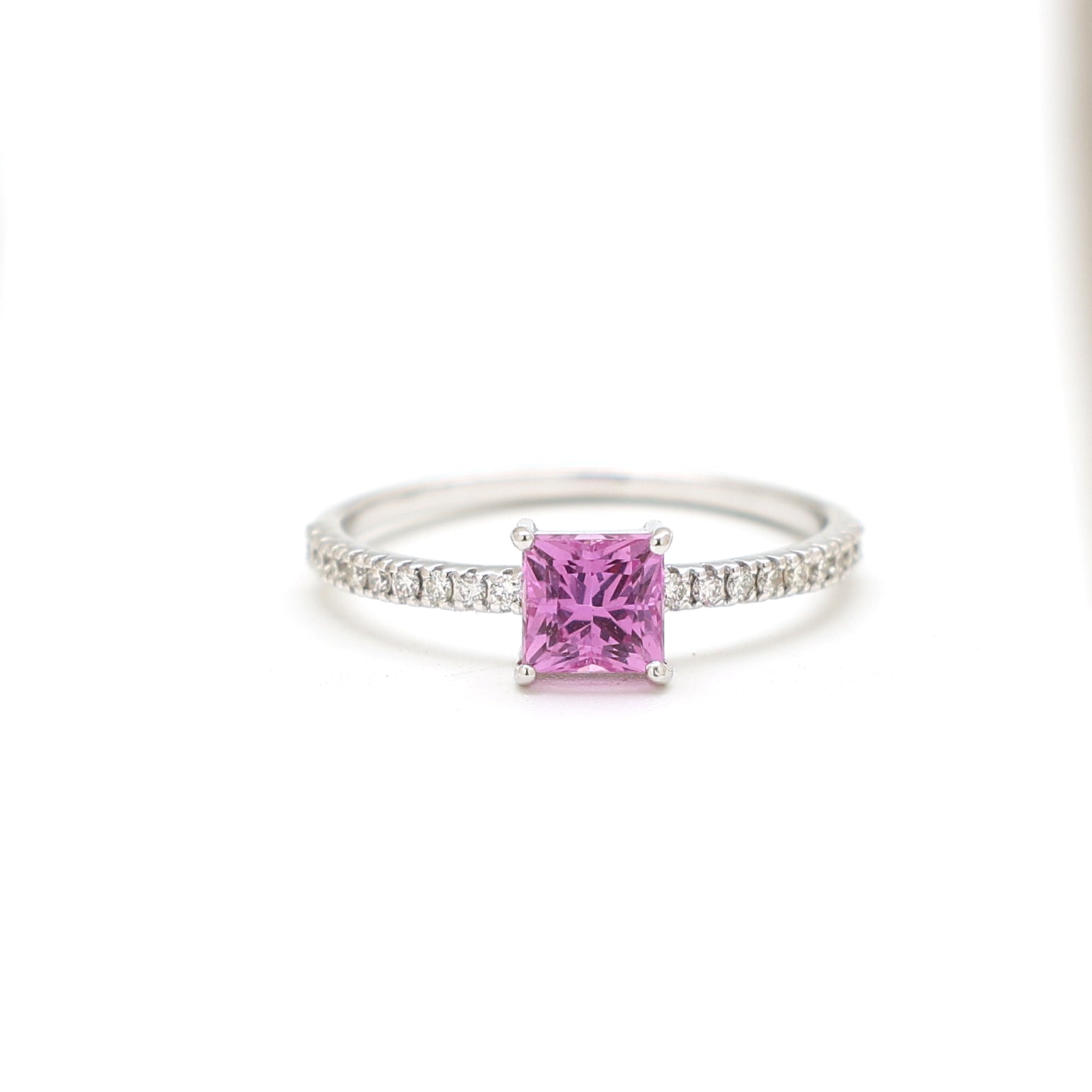 JPRG-2223/5607 Pink Sapphire Square Princess With Diamond Ring | 18K
