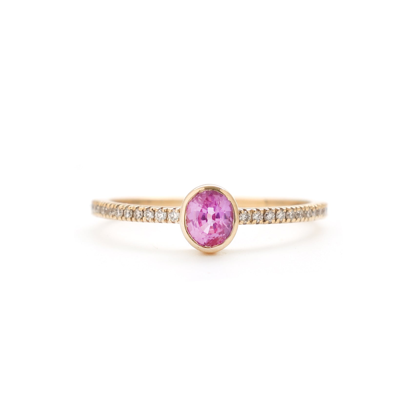 JPRG-2273/5770 Pink Sapphire Oval  5X4 Bezel Set With Diamond Ring | 14K