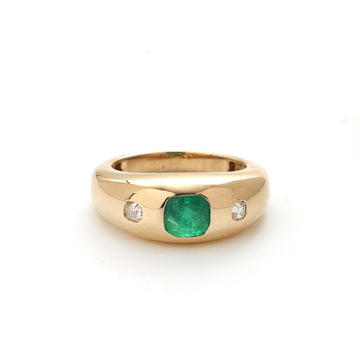 JPRG-2287/5823 Emerald Cushion With Diamond Chunky Ring | 14K
