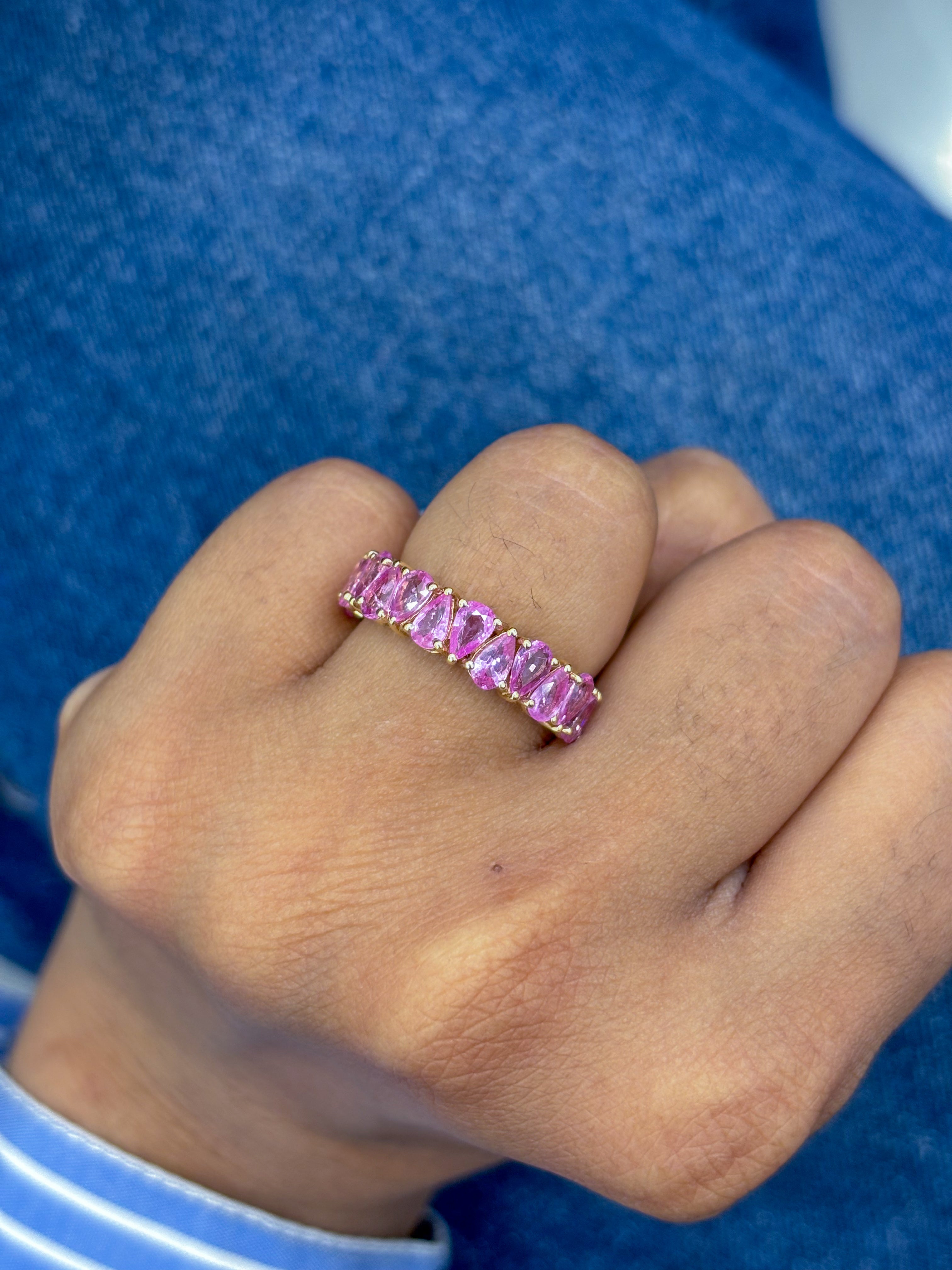 JPRG-2295/5878 Pink Sapphire Pear 5X3 Up Down Half Ring | 14K