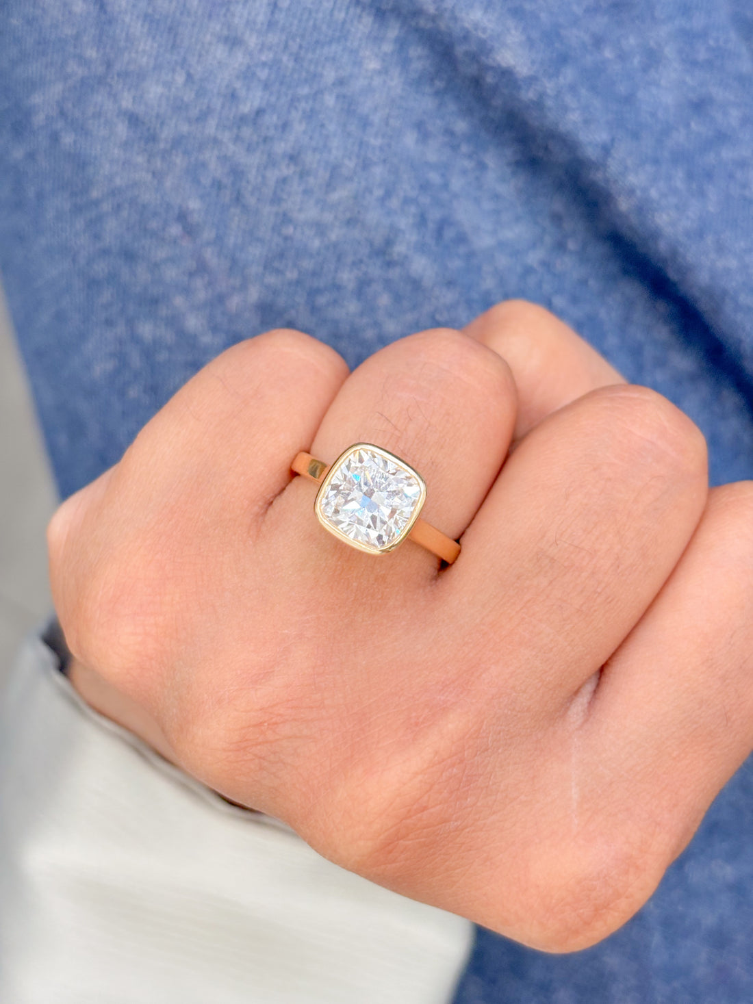 JPRG-2326/5954 Lab Grown Diamond Asscher Cushion  Cut Bezel Ring | 14K