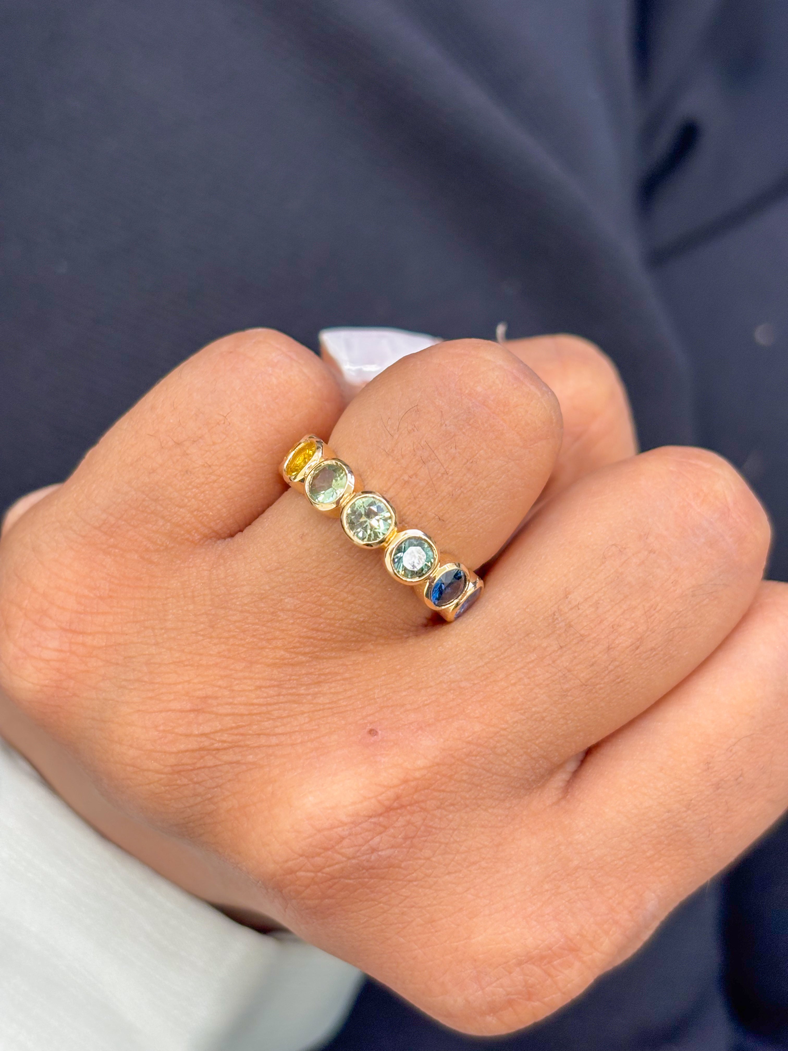 JPRG-2329/5957 Rainbow Sapphire Round 4Mm Bezel Ring | 14K