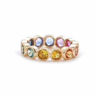 JPRG-2329/5957 Rainbow Sapphire Round 4Mm Bezel Ring | 14K