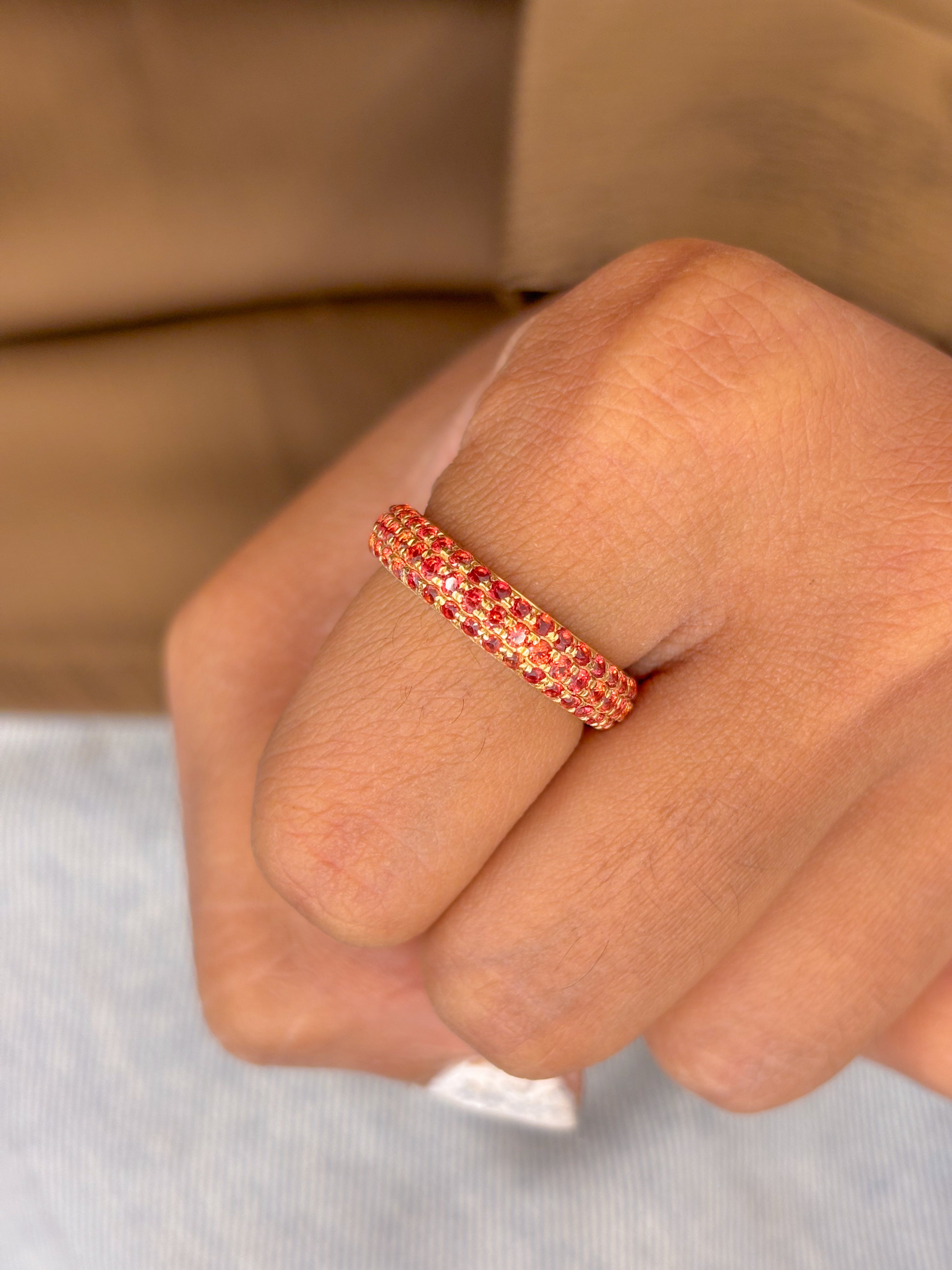 JPRG-2355/5983 Orange Sapphire Round 1.50Mm Pave Set Ring | 14K