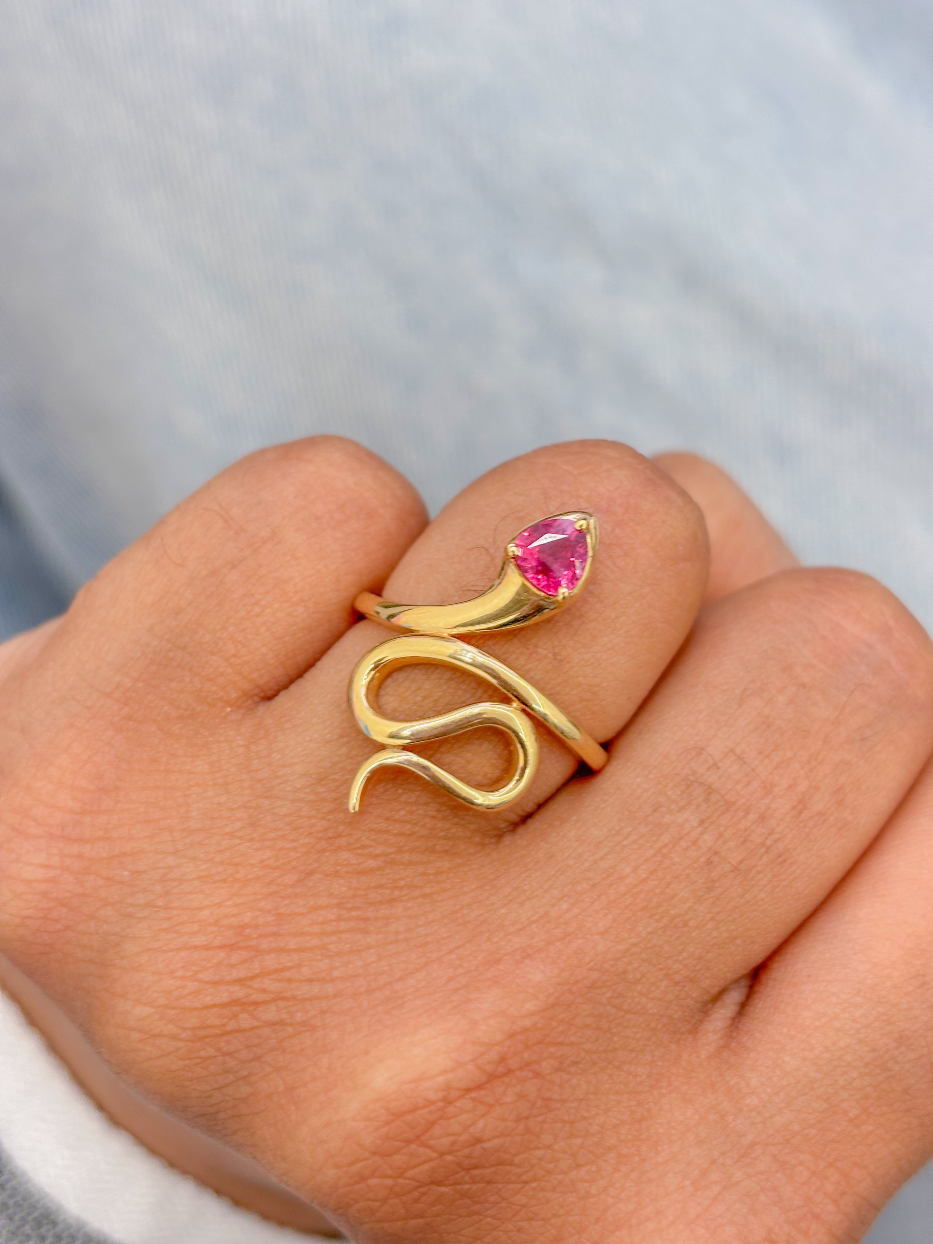 JPRG-2357/5987 Ruby Heart  Snake Spiral Ring | 14K