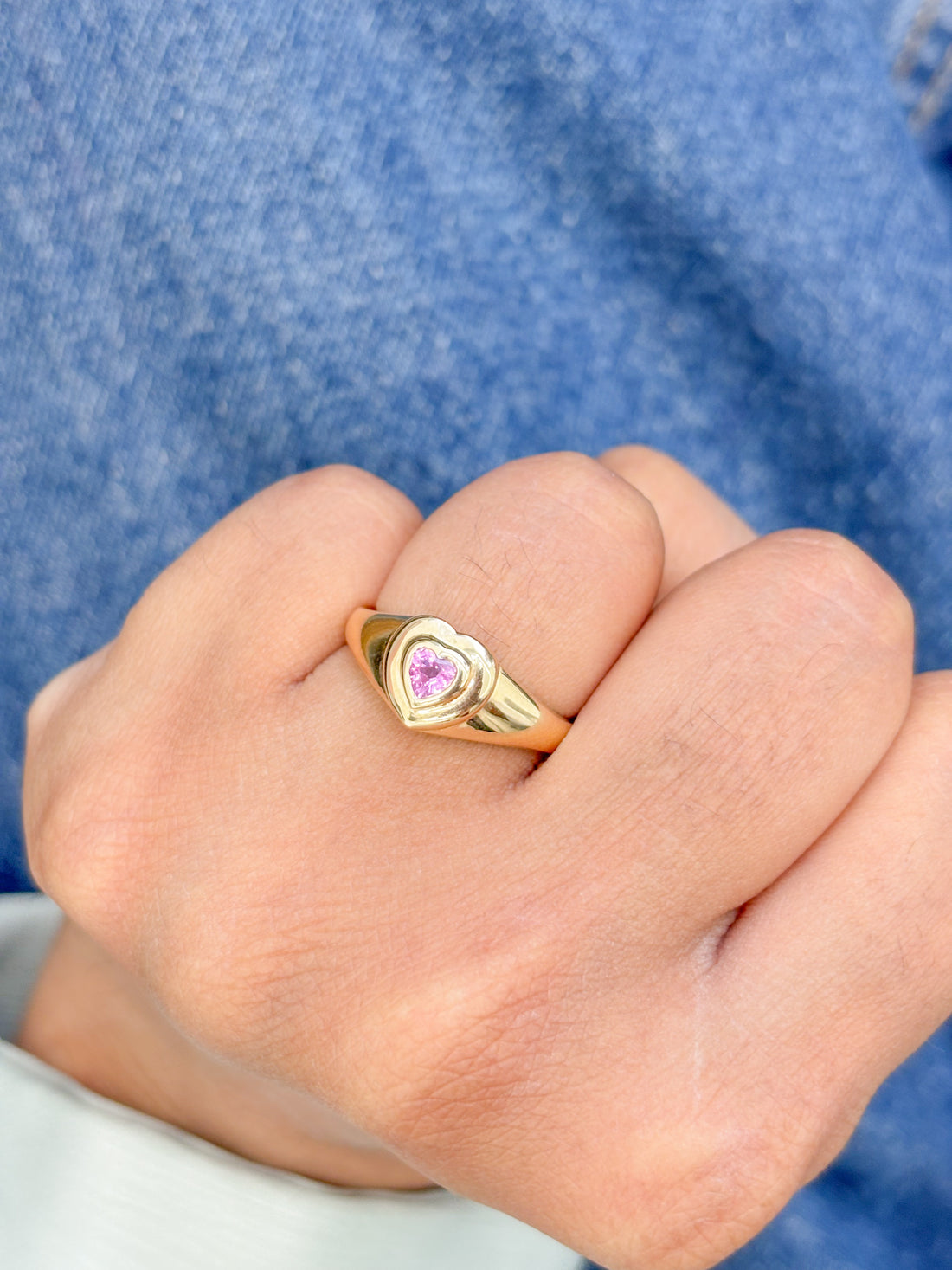 JPRG-2367/5997 Pink Sapphire Heart Signet Ring | 14K