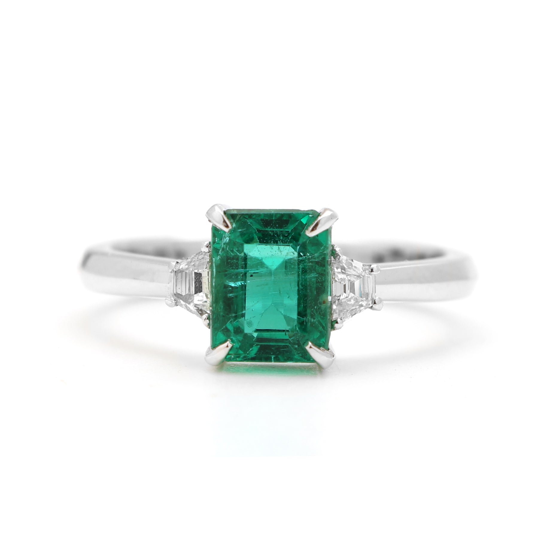 JPRG-2391/6094 Emerald Octagon With Diamond Fancy 3 Stone Ring | 18K