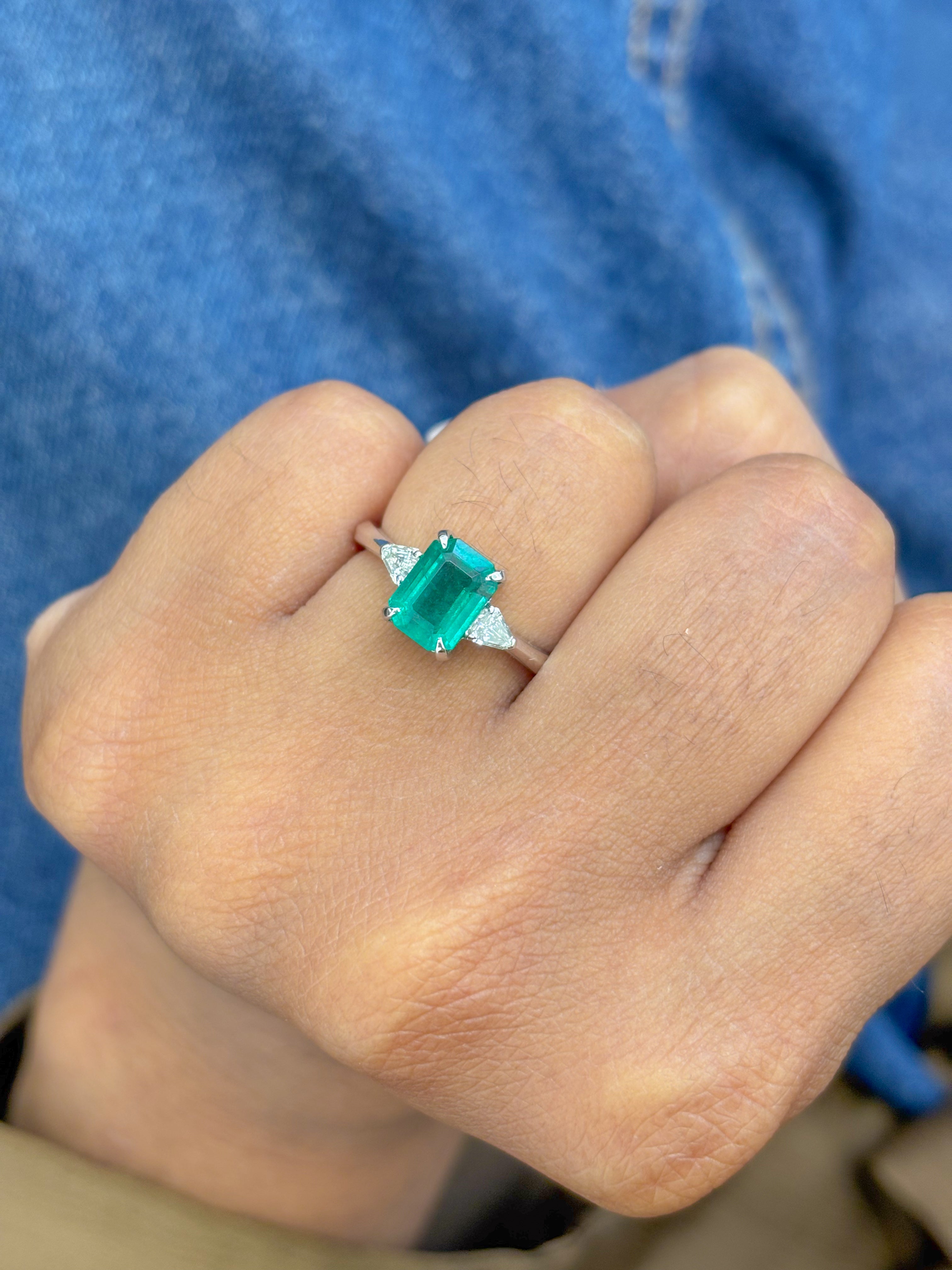 JPRG-2393/6096 Emerald Octagon With Diamond Fancy 3 Stone Ring | 18K