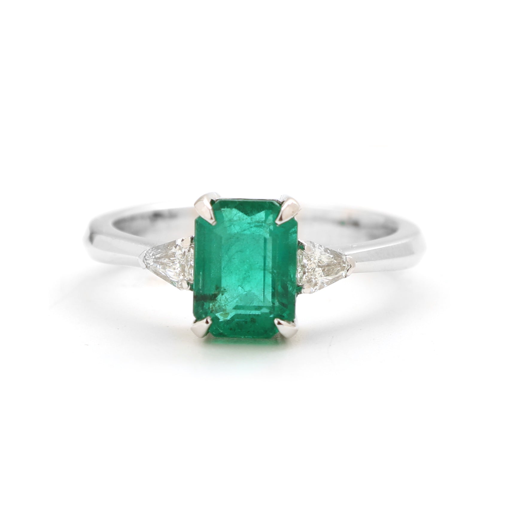JPRG-2393/6096 Emerald Octagon With Diamond Fancy 3 Stone Ring | 18K