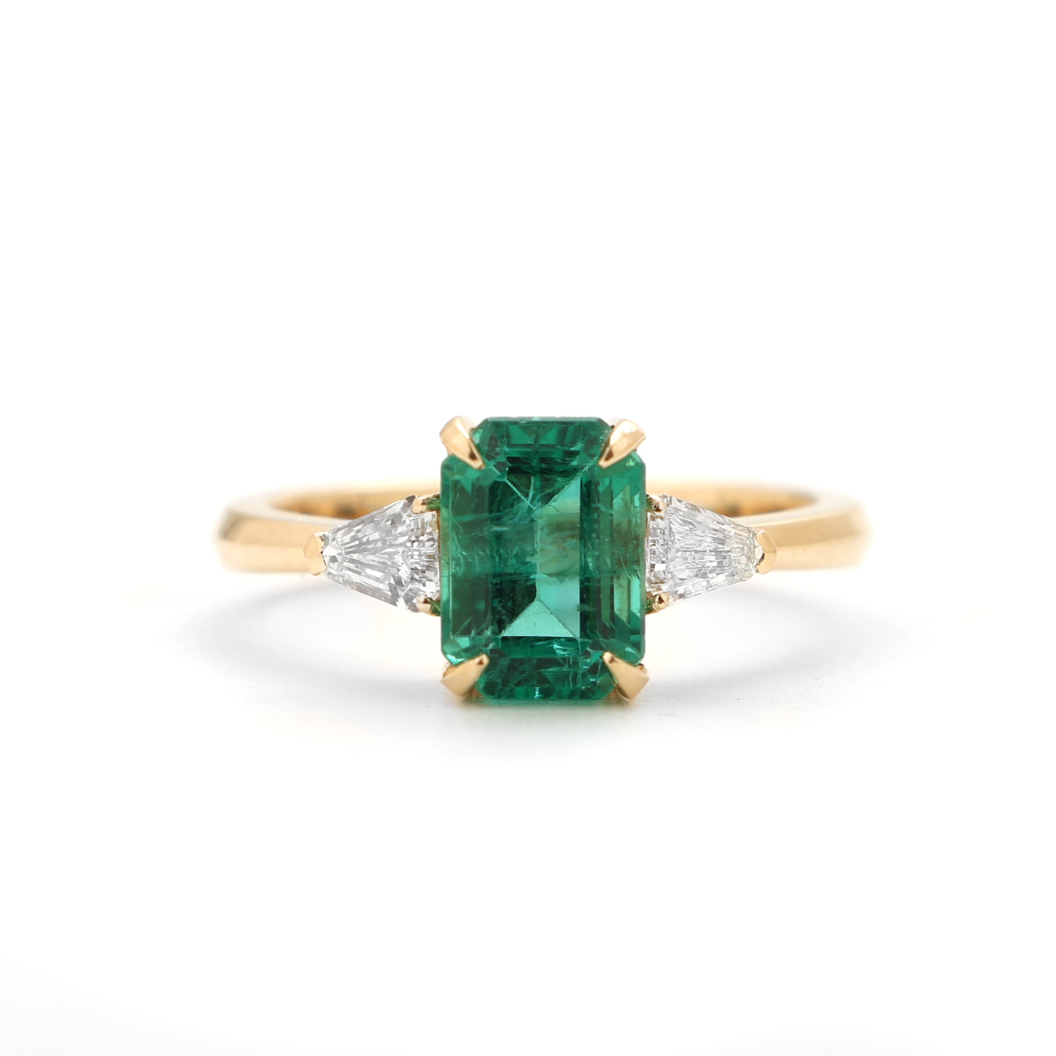 JPRG-2395/6098 Emerald Octagon With Diamond Fancy 3 Stone Ring | 18K