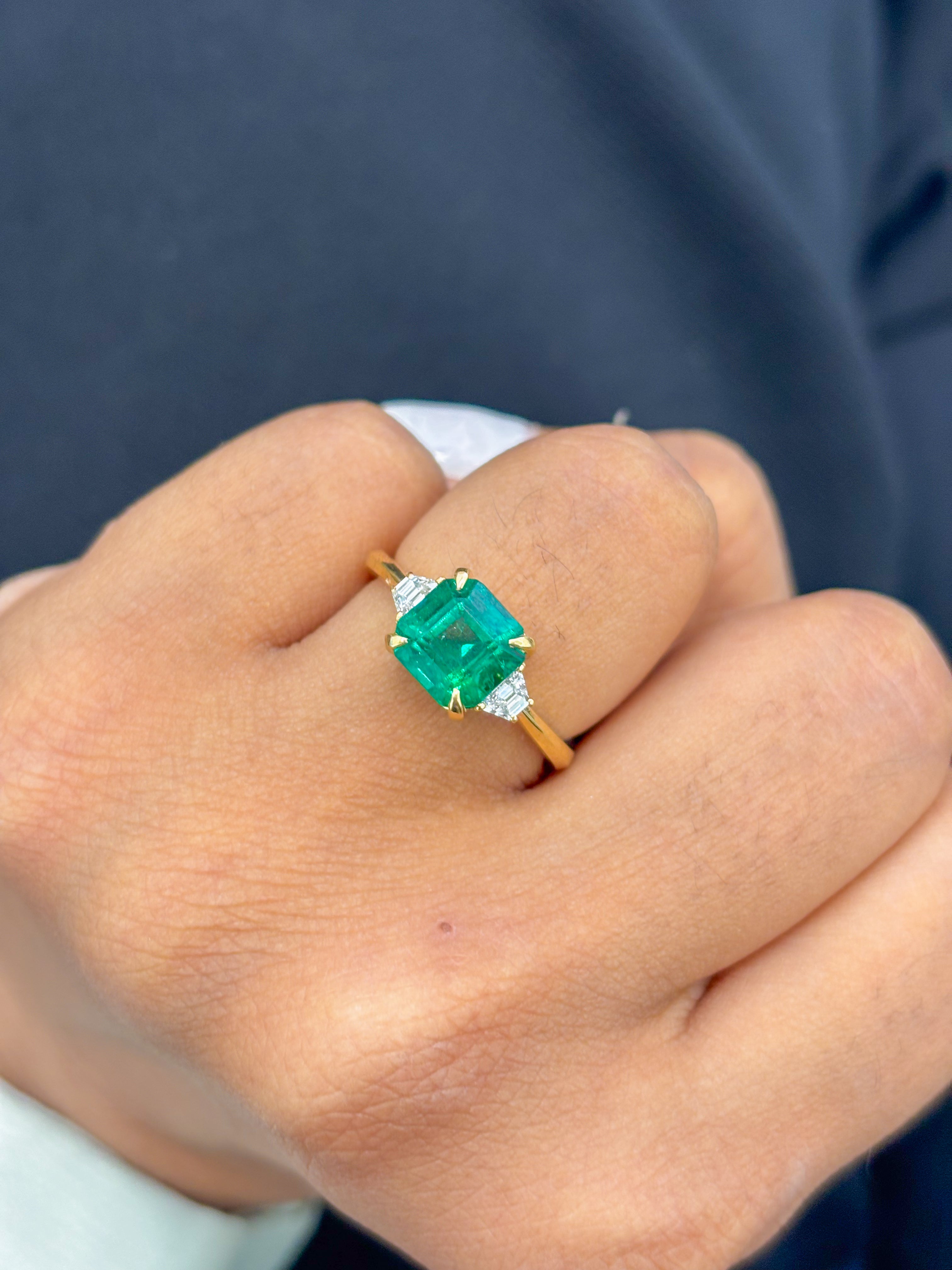 JPRG-2398/6101 Emerald Octagon With Diamond Fancy 3 Stone Ring | 18K