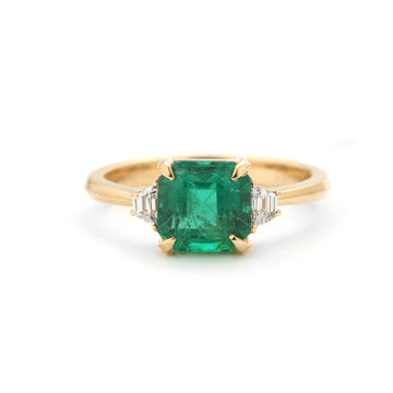 JPRG-2398/6101 Emerald Octagon With Diamond Fancy 3 Stone Ring | 18K