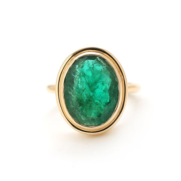 JPRG-2406/6132 Emerald Oval Big Size Bezel Ring | 18K