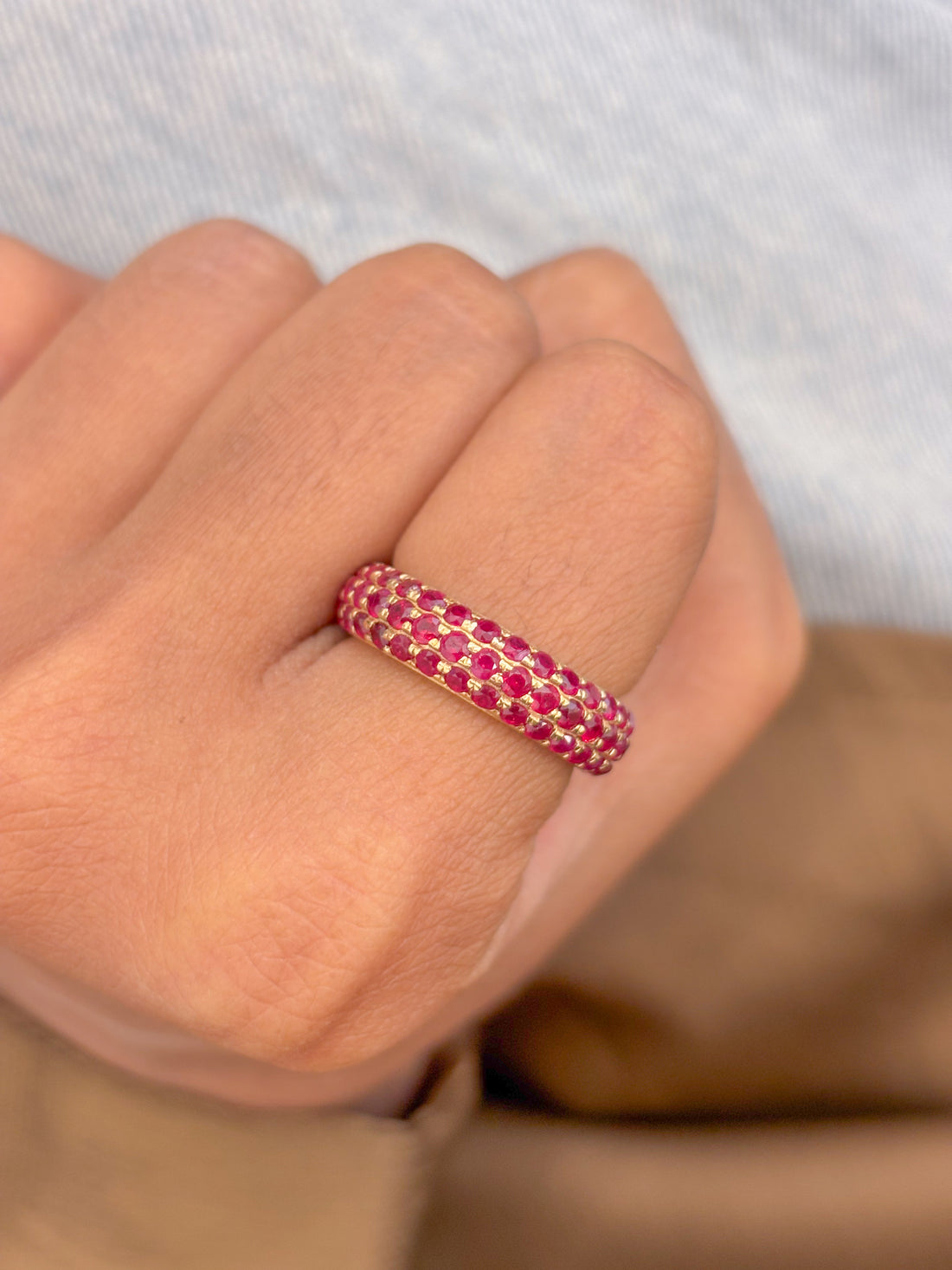 JPRG-2423/6153 Ruby Round 2Mm Pave Ring | 14K