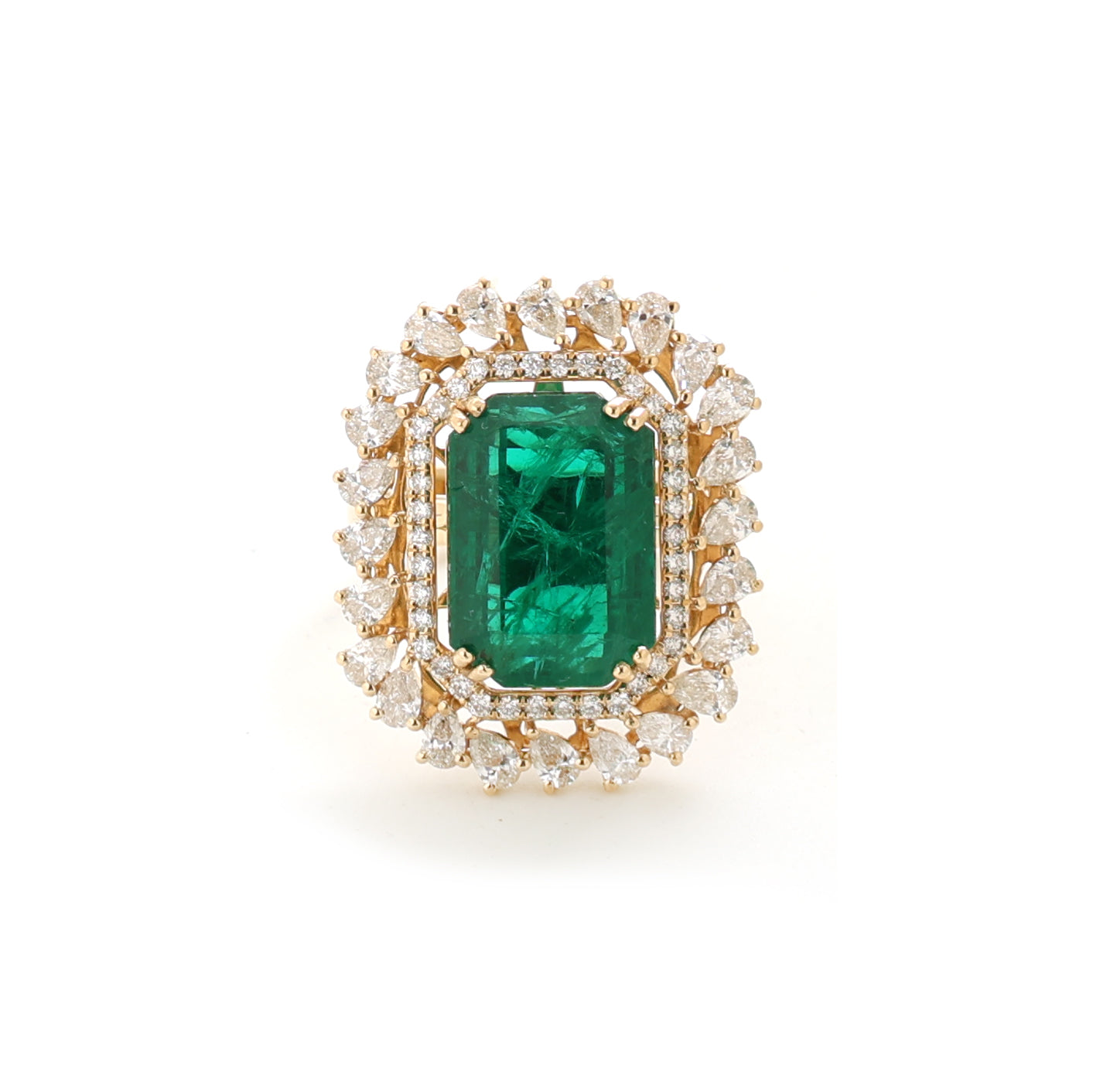 JPRG-2431/6167 Emerald Big Octagon With Pear Diamond Ring | 18K