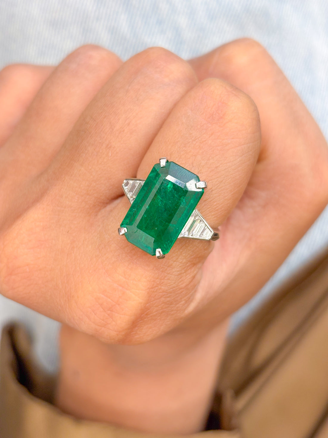 JPRG-2432/6196 Emerald Octagon With Diamond Baguette Fancy Ring | 18K