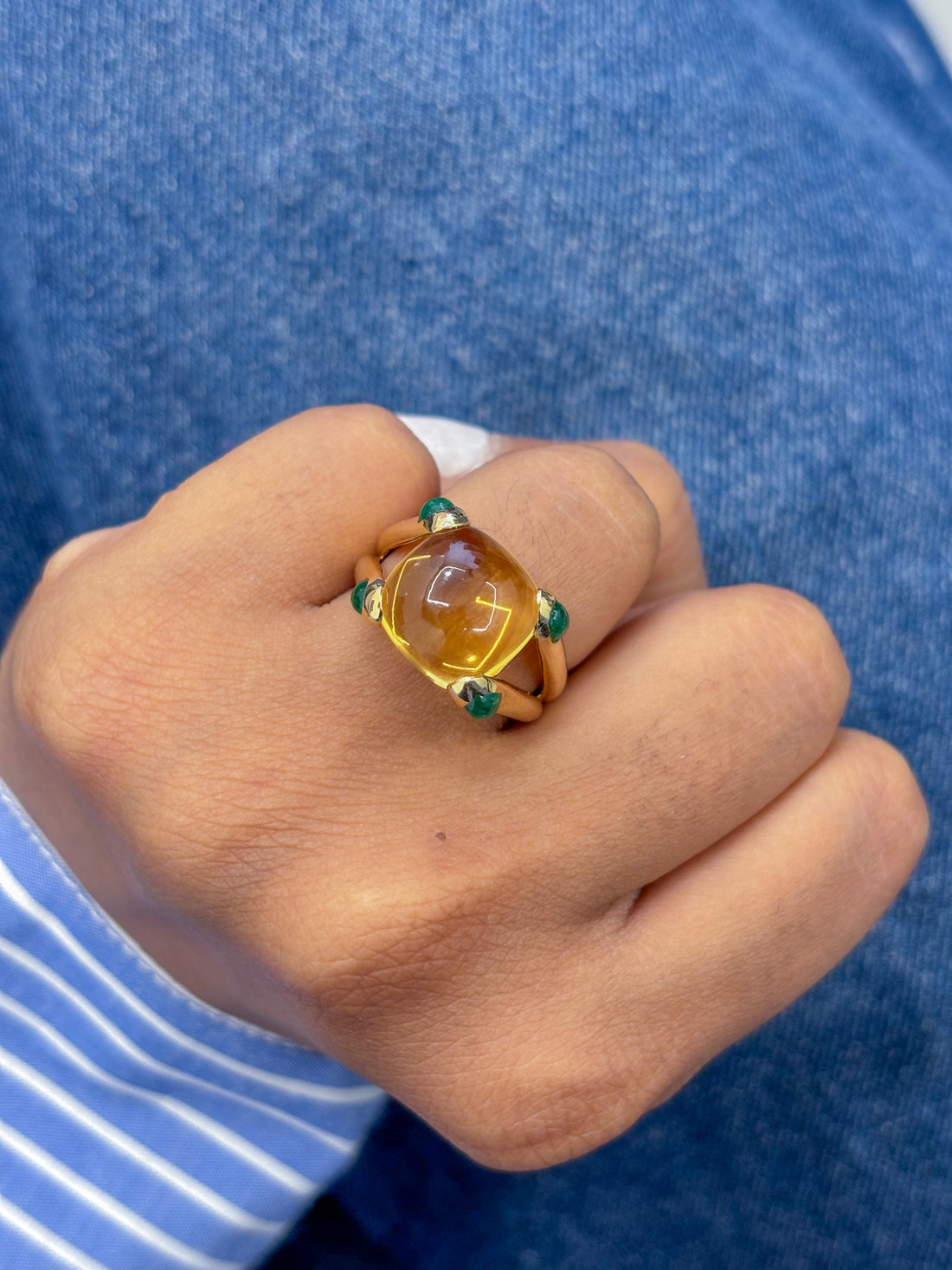 JPRG-2441/6204 Citrine Cushion 12X12 With Emerald Cab Ring | 14K