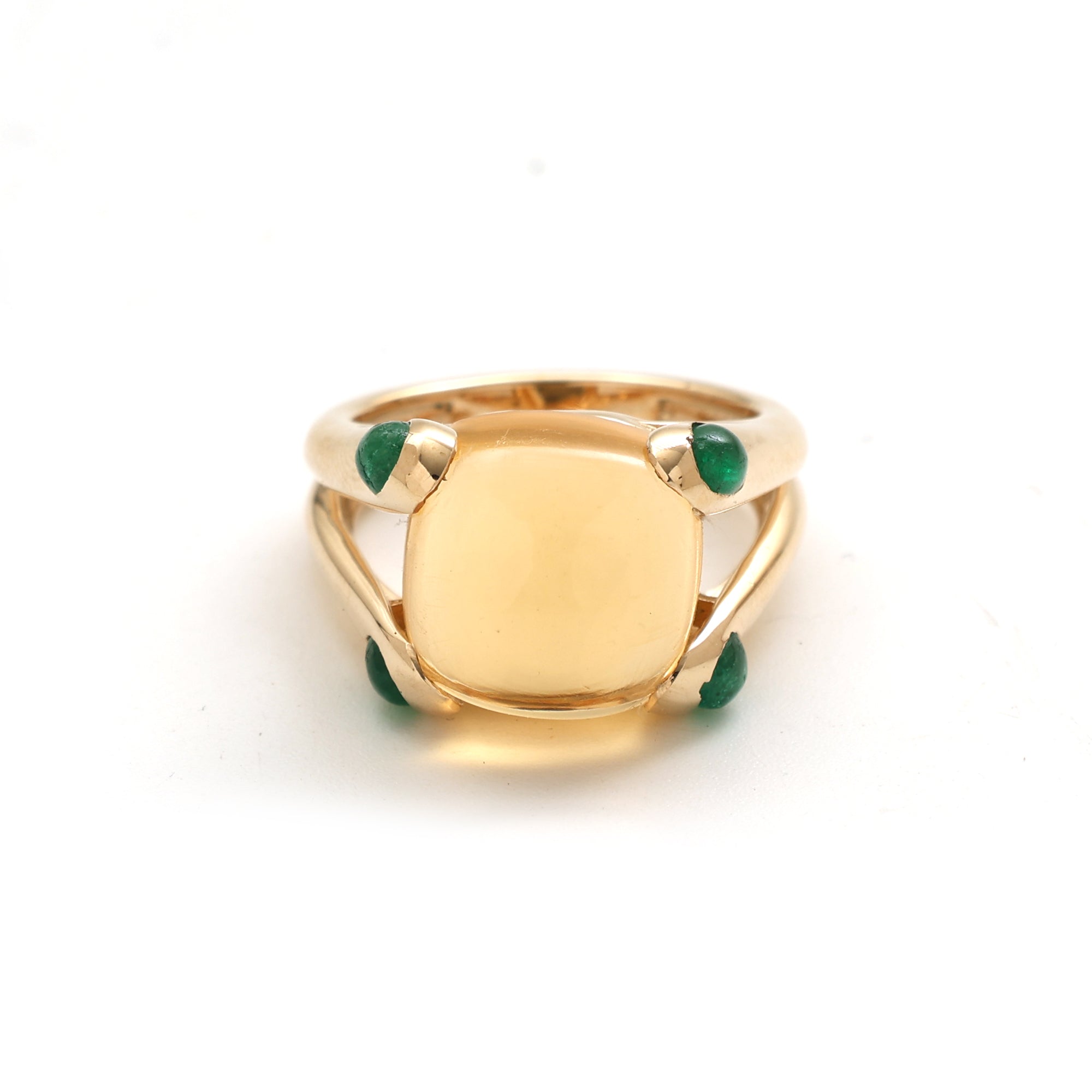 JPRG-2441/6204 Citrine Cushion 12X12 With Emerald Cab Ring | 14K