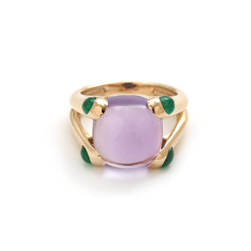 JPRG-2442/6205 Amethyst Cushion 12X12 With Emerald Cab Ring | 14K