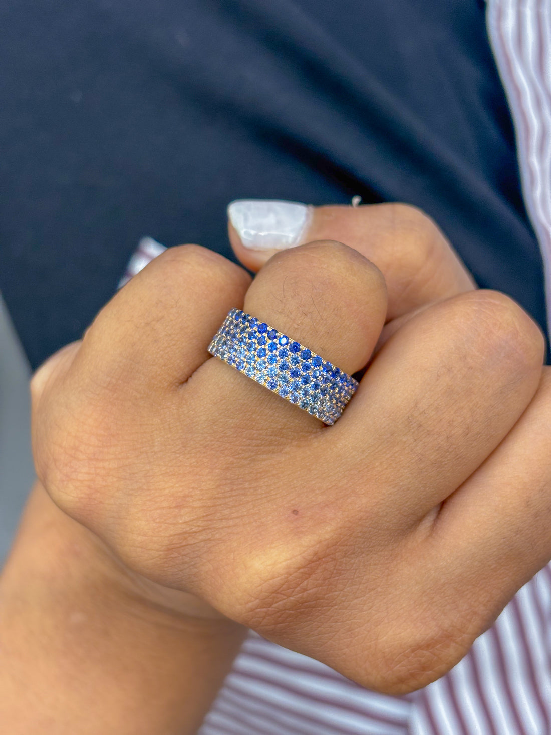JPRG-2464/6301 Blue Sapphire Round 5 Line Ring | 14K