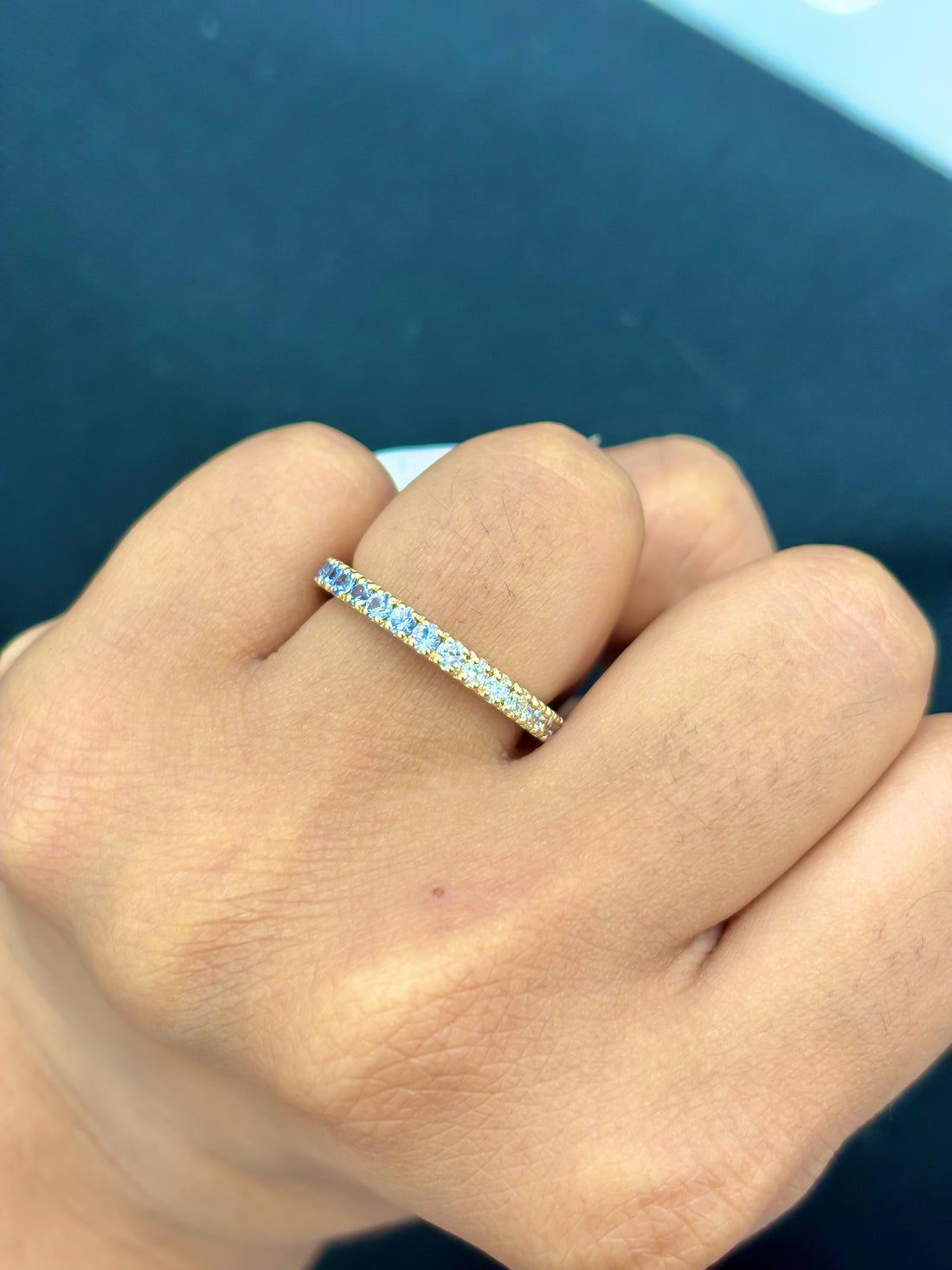 JPRG-2484/6370 Blue Sapphire Round 2Mm With Diamond Half Half Ring | 14K