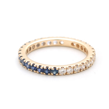 JPRG-2484/6370 Blue Sapphire Round 2Mm With Diamond Half Half Ring | 14K