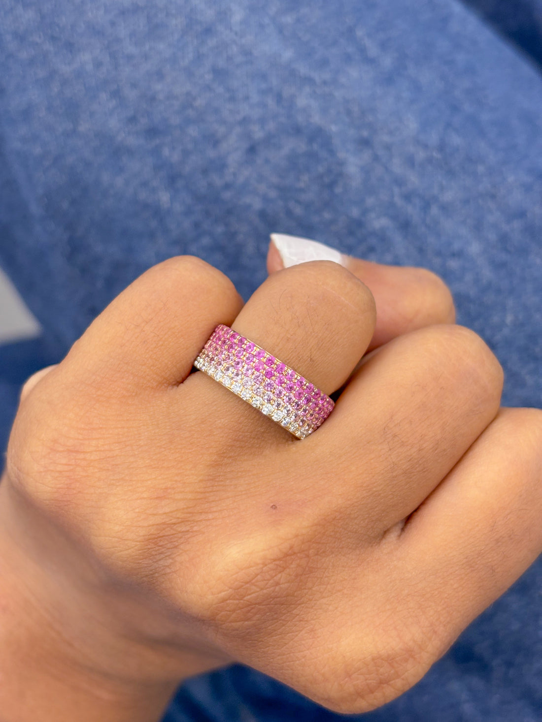 JPRG-2492/6403 Pink Sapphire  Diamond 2Mm 5 Line Ring | 14K