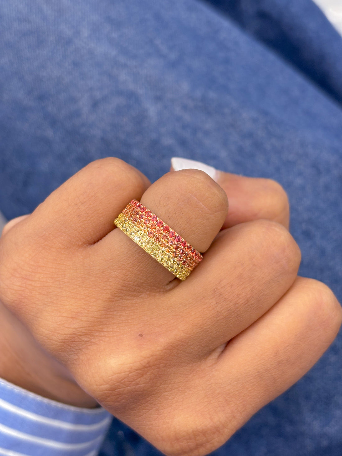 JPRG-2493/6404 Orange Sapphire Round 5Line Ring | 14K