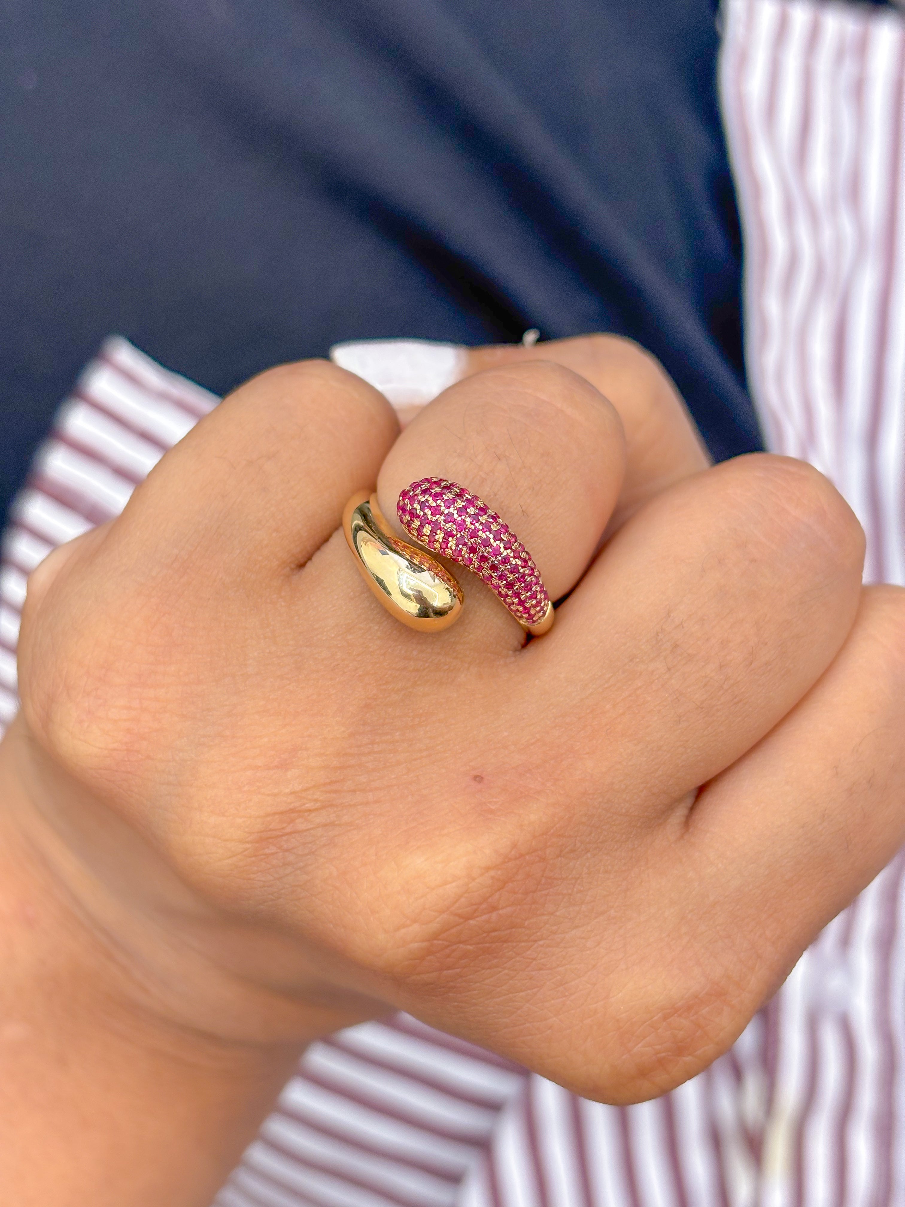 JPRG-2494/6406 Ruby Round Pave Set East West Ring | 14K