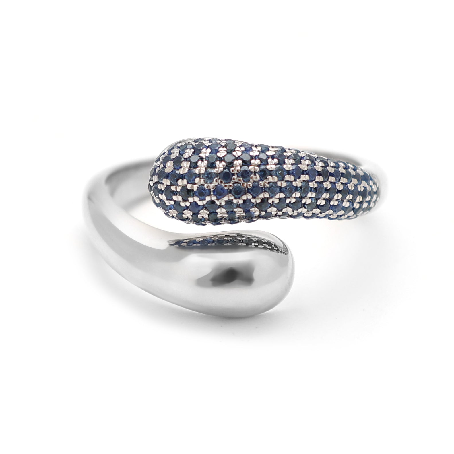 JPRG-2497/6408 Blue Sapphire Round Pave Set East West Ring | 14K