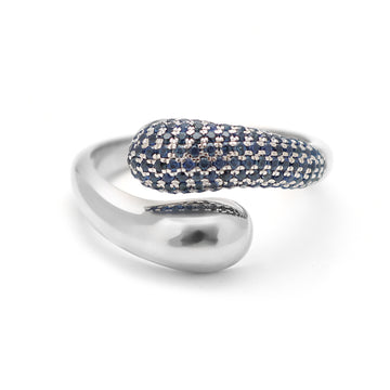 JPRG-2497/6408 Blue Sapphire Round Pave Set East West Ring | 14K