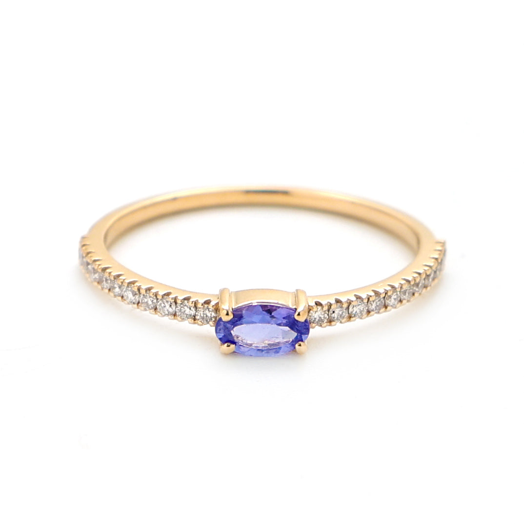 JPRG-2527/6574 Tanzanite Oval 5X3 With Diamond Thin Ring | 14K