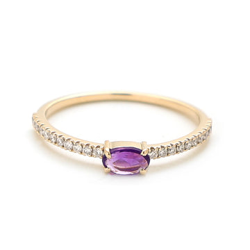 JPRG-2528/6575 Amethyst Oval 5X3 With Diamond Thin Ring | 14K