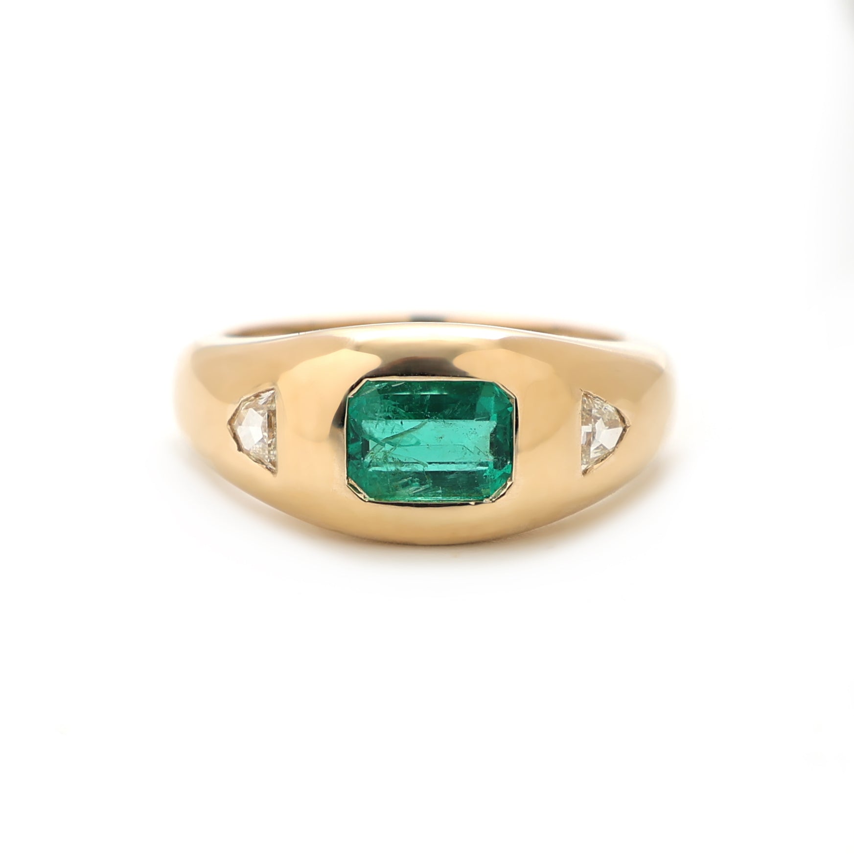 JPRG-2529/6576 Emerald Octagon With Diamond Chunky Ring | 18K