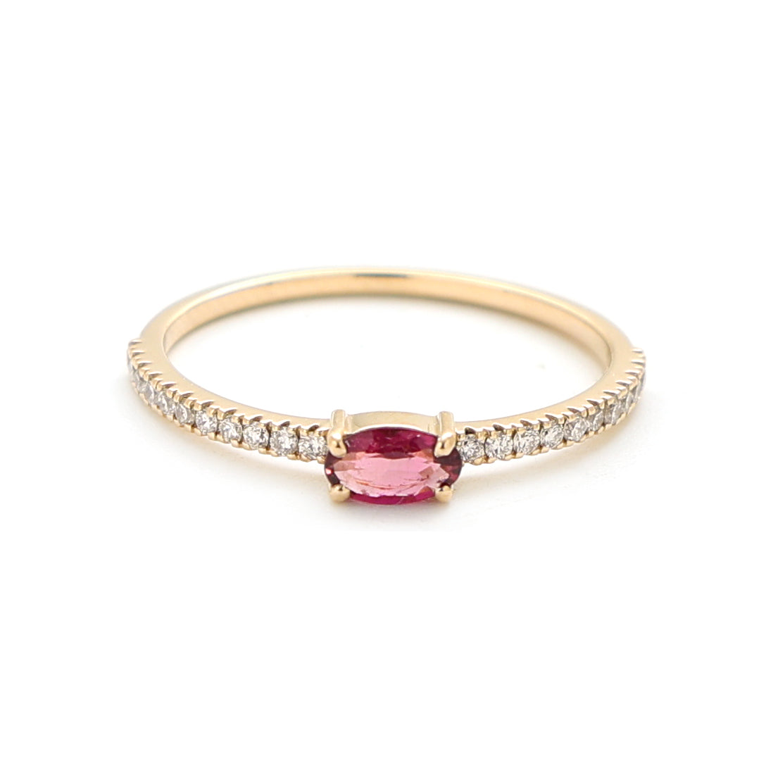 JPRG-2530/6577 Garnet Oval With Diamond Thin Ring | 14K