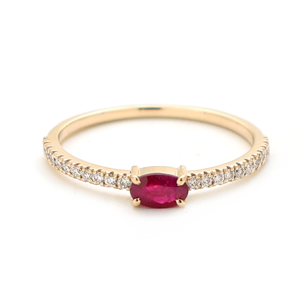JPRG-2531/6578 Ruby Oval 5X3 With Diamond Thin Ring | 14K