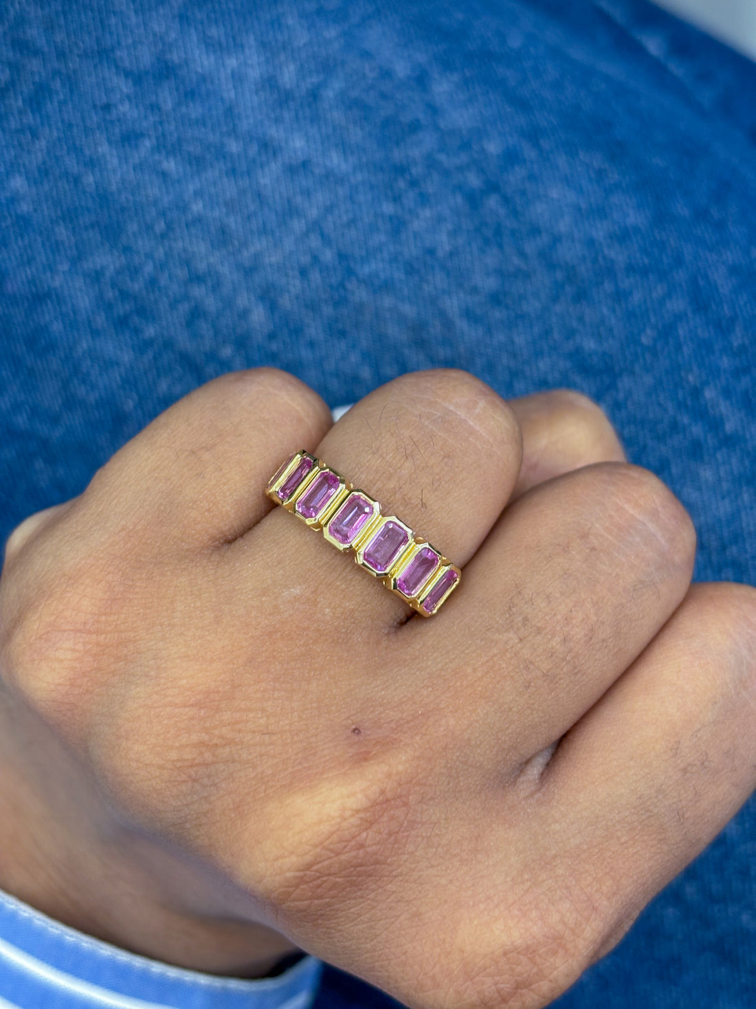 JPRG-2537/6601 Pink Sapphire Octagon 5X3 Bezel Set Half Ring | 18K