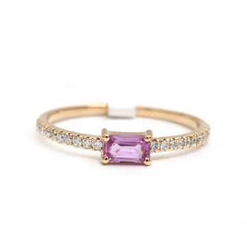 JPRG-2551/6630 Pink Sapphire Diamond Octagon Thin Ring | 14K