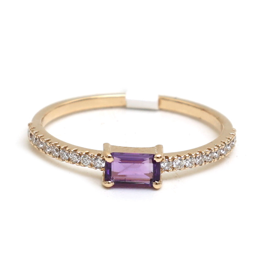 JPRG-2564/6643 Amethyst Diamond Octagon Thin Ring | 14K
