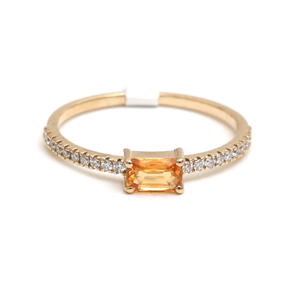 JPRG-2570/6649 Orange Sapphire Diamond Octagon Thin Ring | 14K