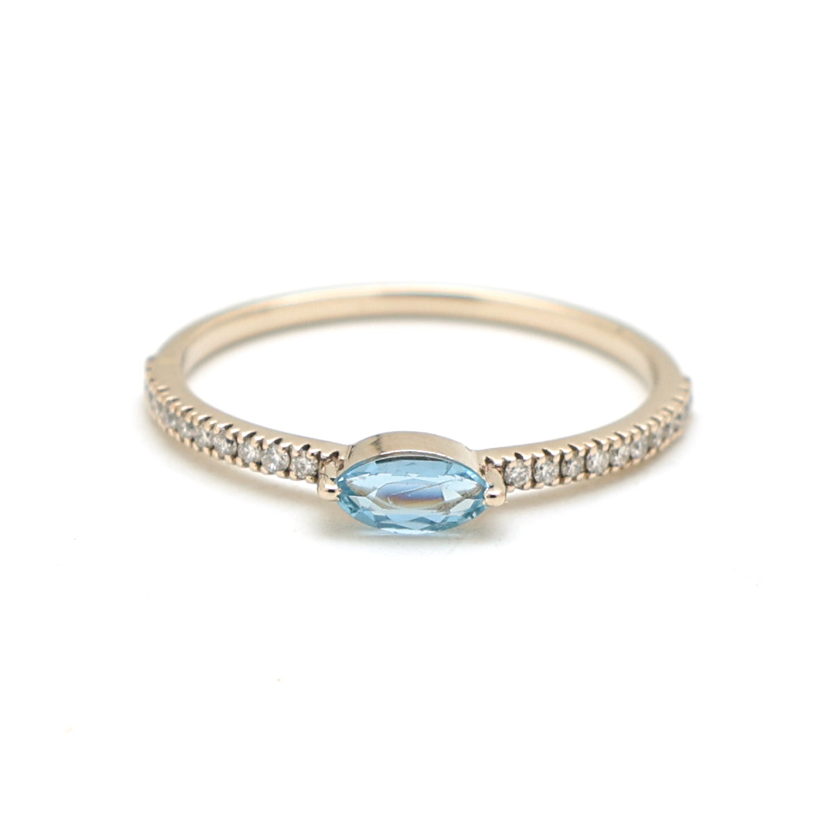 JPRG-2581/6729 Aquamarine Oval With Diamond Thin Ring | 18K