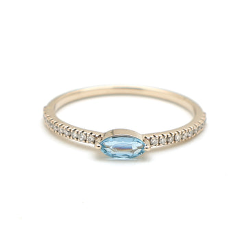 JPRG-2581/6729 Aquamarine Oval With Diamond Thin Ring | 18K