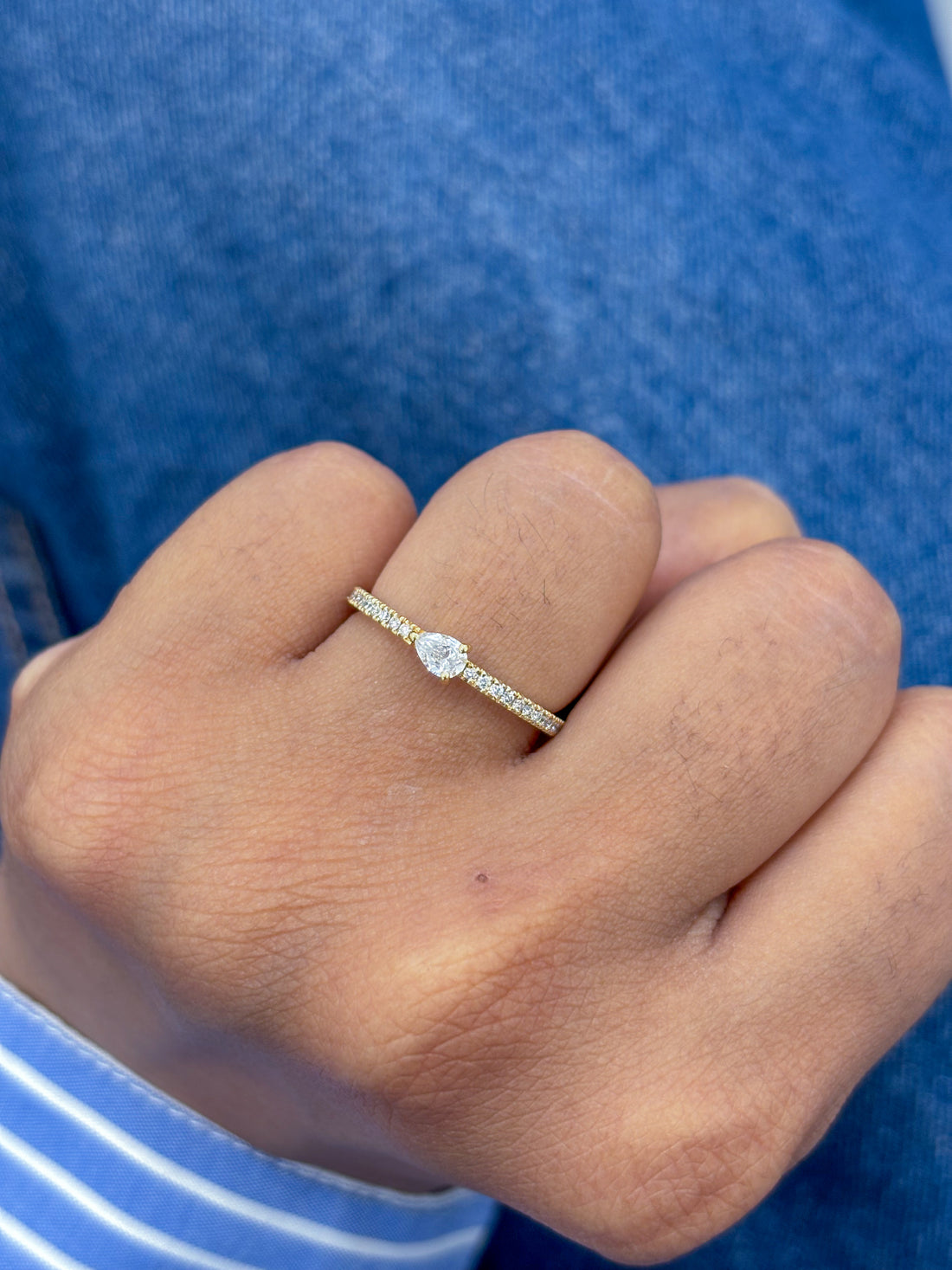 JPRG-2589/6737 Diamond Pear With Diamond Thin Ring | 18K