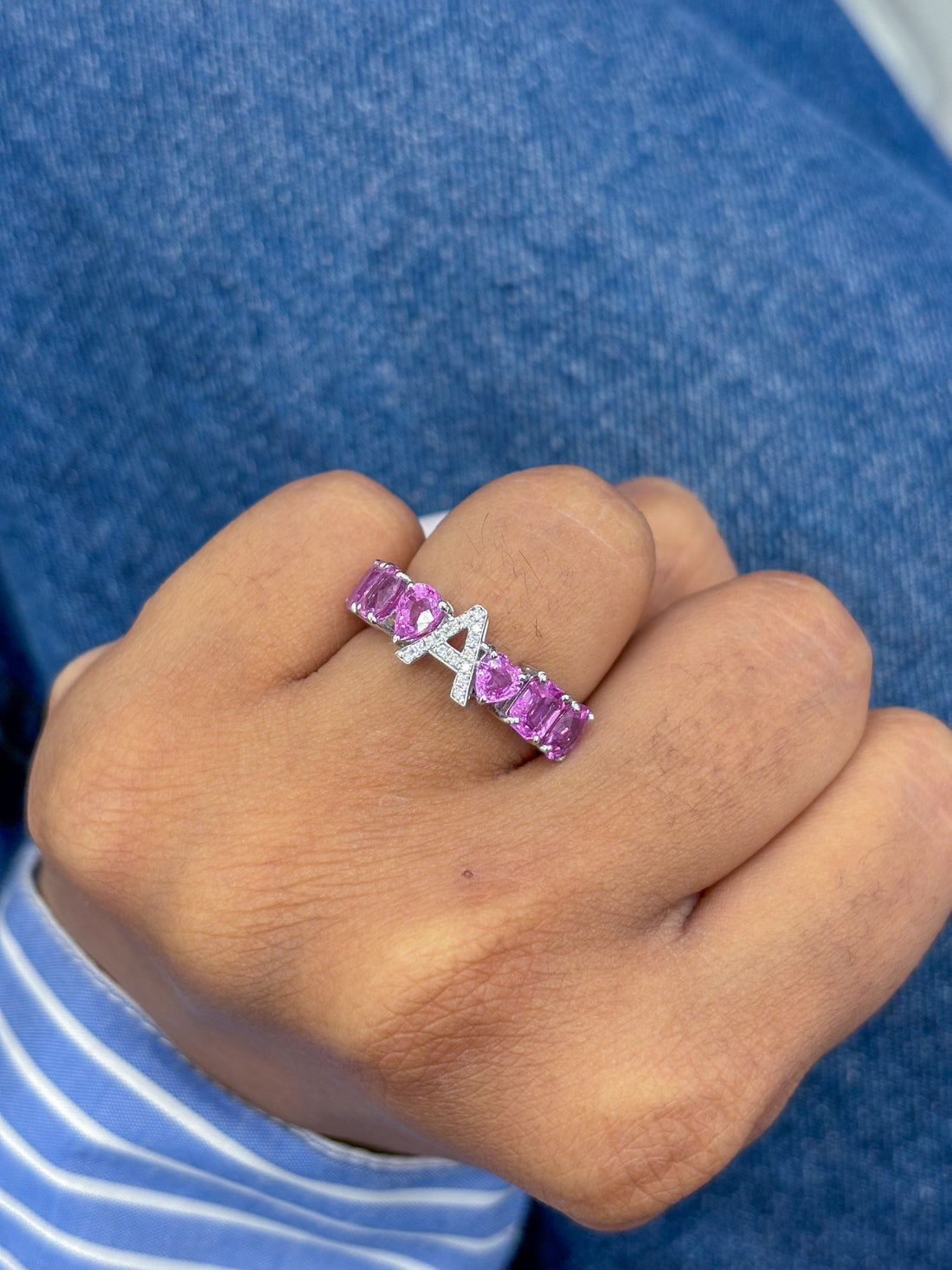 JPRG-2610/6795 Pink Sapphire A Letter With Diamond Ring | 18K