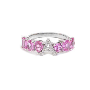 JPRG-2610/6795 Pink Sapphire A Letter With Diamond Ring | 18K